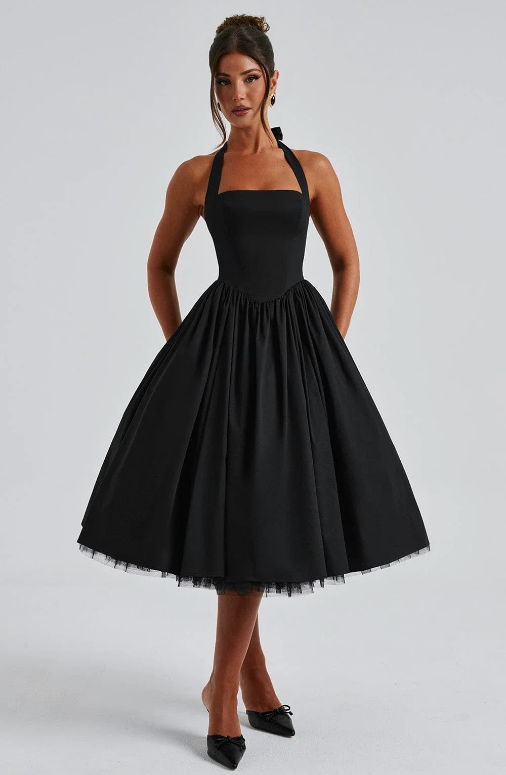 Monet - Lace-up Corset Midi Dress