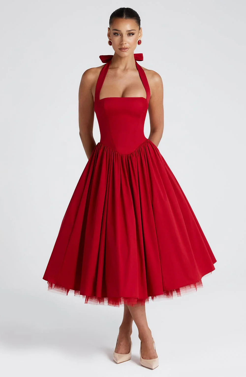 Monet - Lace-up Corset Midi Dress