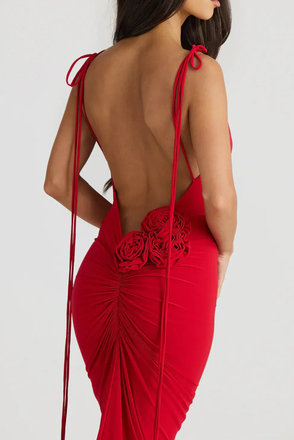 Avenlira - Backless Rose Knot Maxi Dress