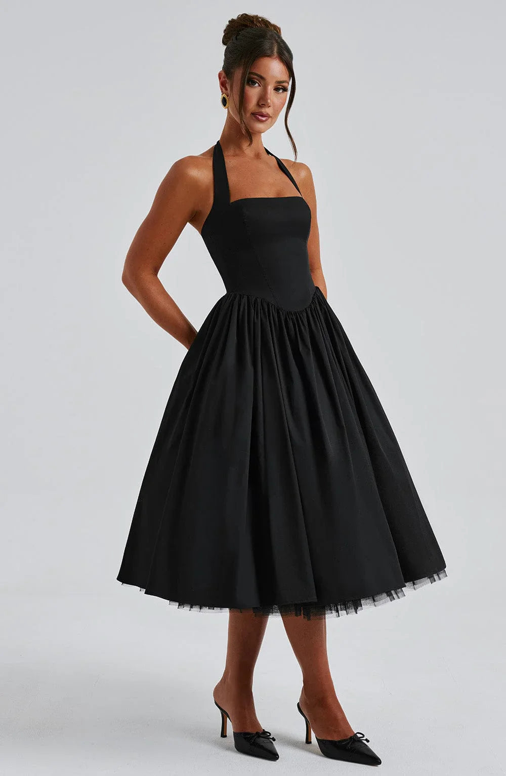 Monet - Lace-up Corset Midi Dress