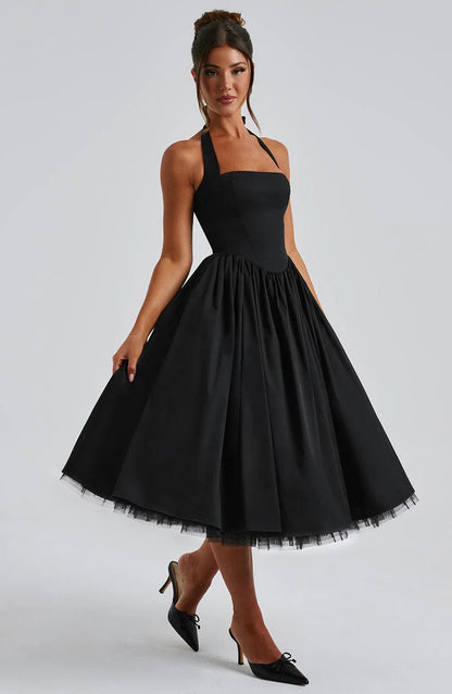 Monet - Lace-up Corset Midi Dress