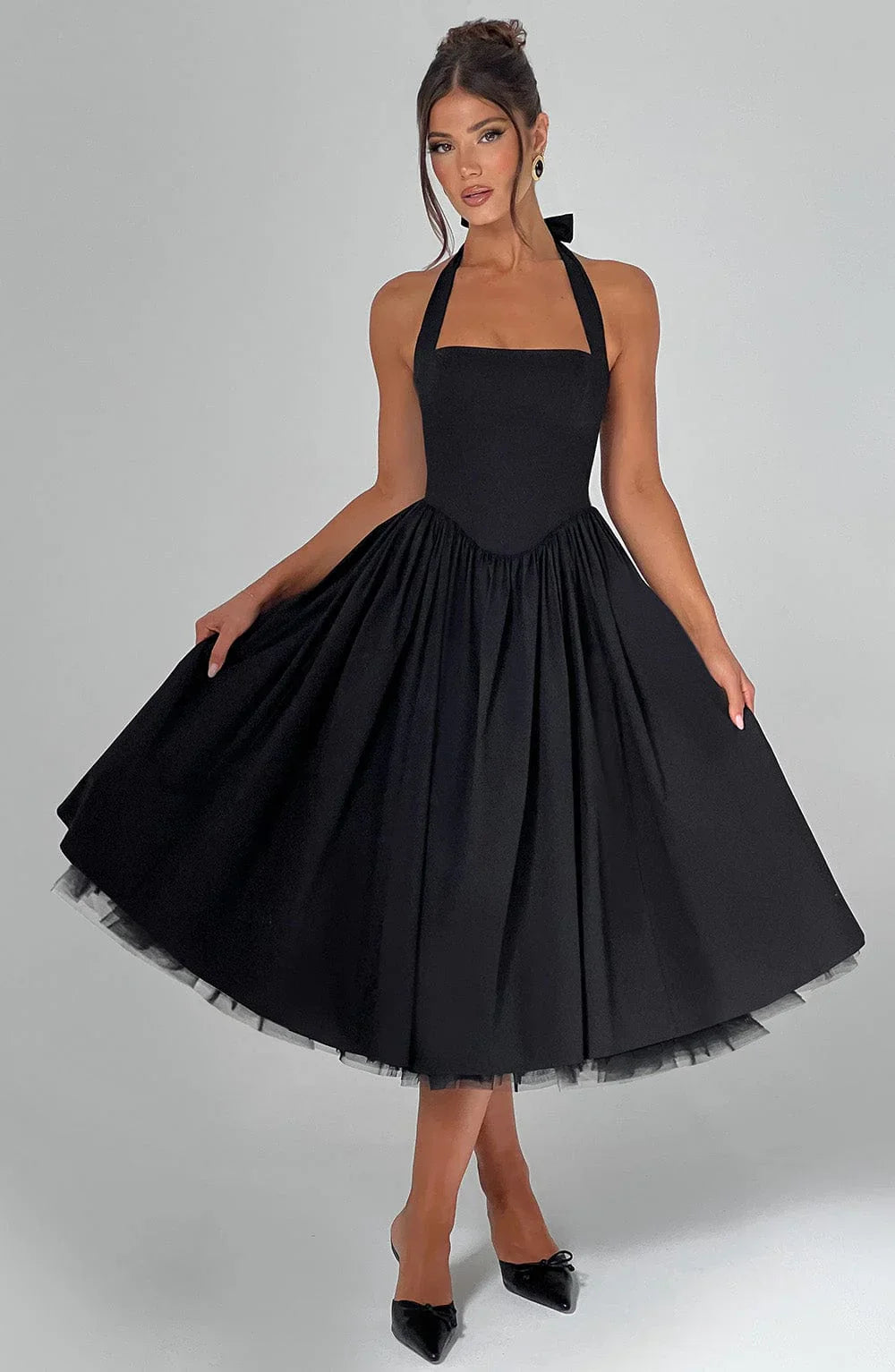 Monet - Lace-up Corset Midi Dress