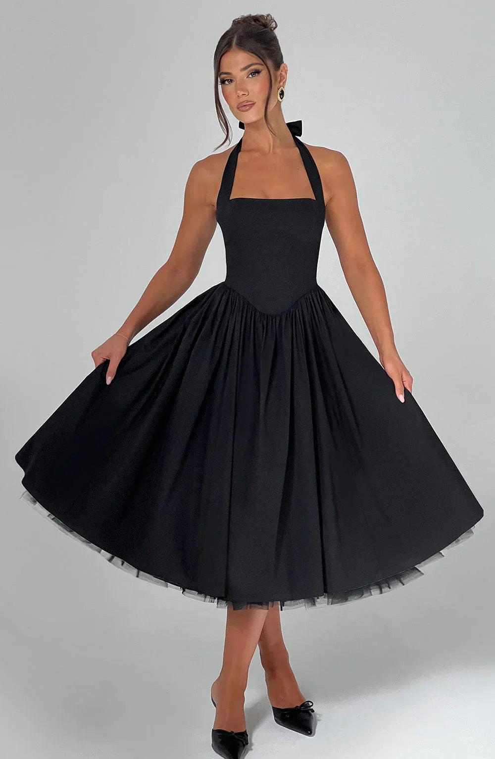 Monet - Lace-up Corset Midi Dress