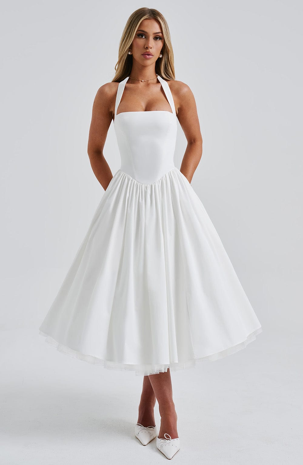 Monet - Lace-up Corset Midi Dress