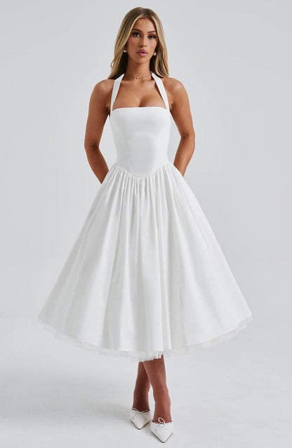 Monet - Lace-up Corset Midi Dress
