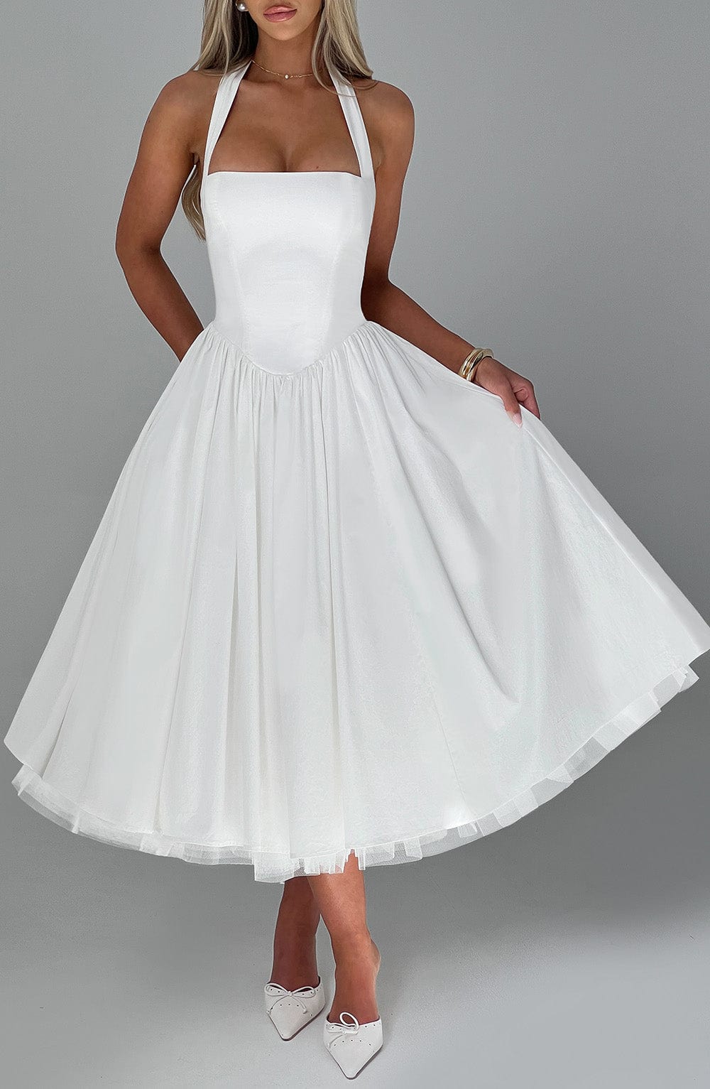 Monet - Lace-up Corset Midi Dress