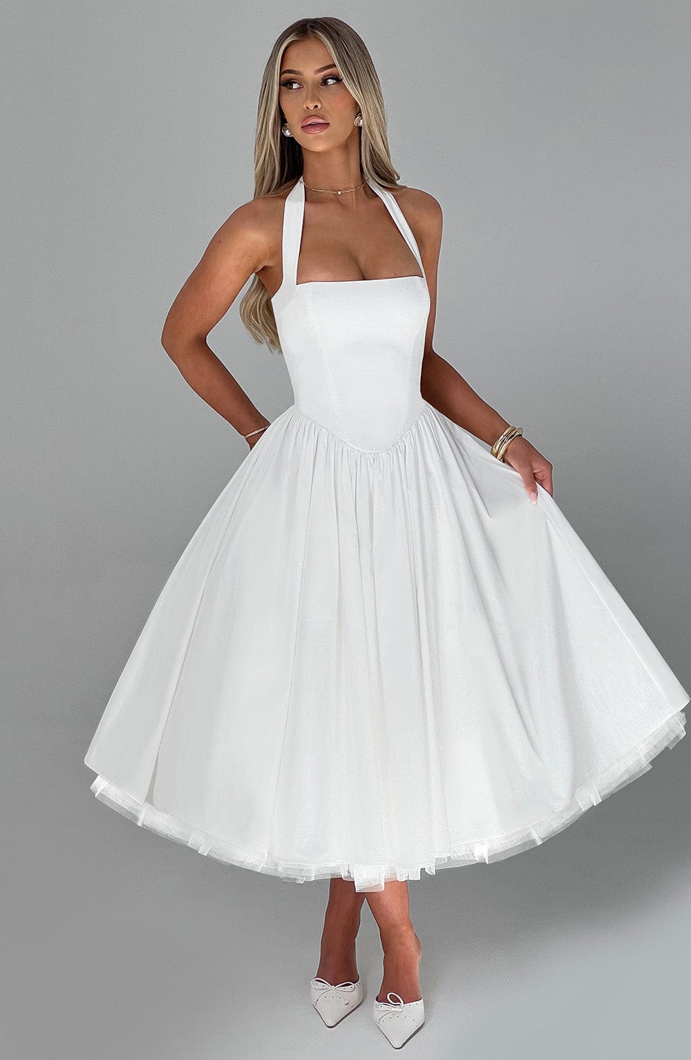 Monet - Lace-up Corset Midi Dress