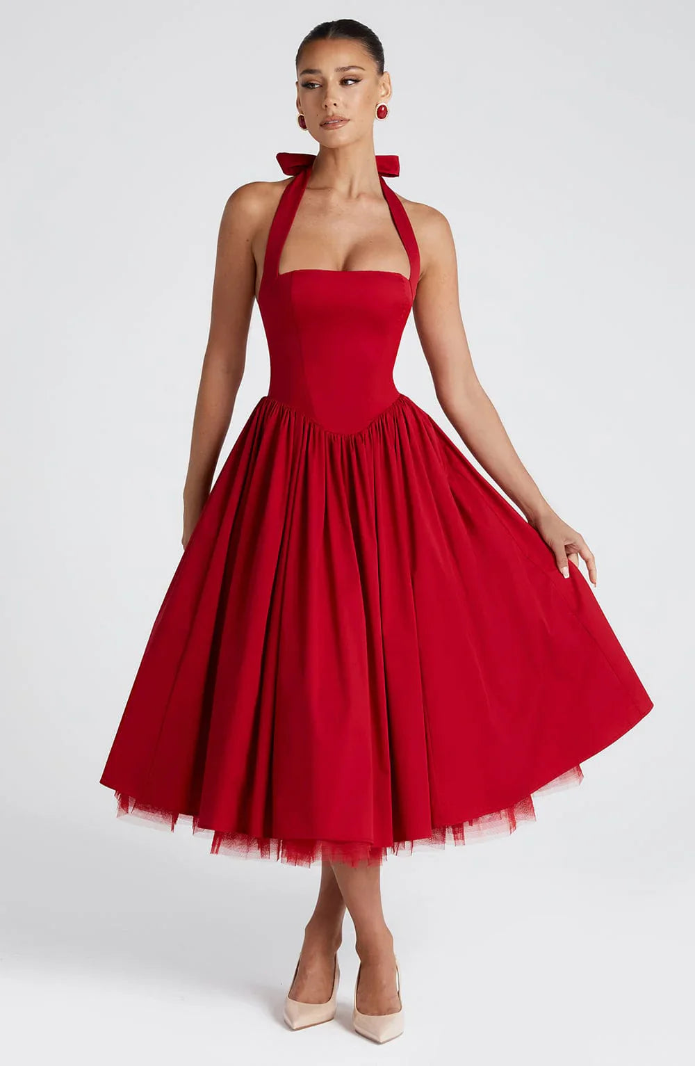 Monet - Lace-up Corset Midi Dress
