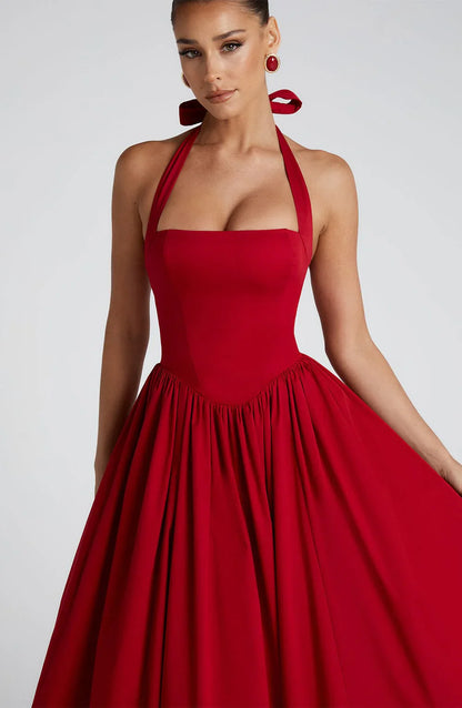 Monet - Lace-up Corset Midi Dress