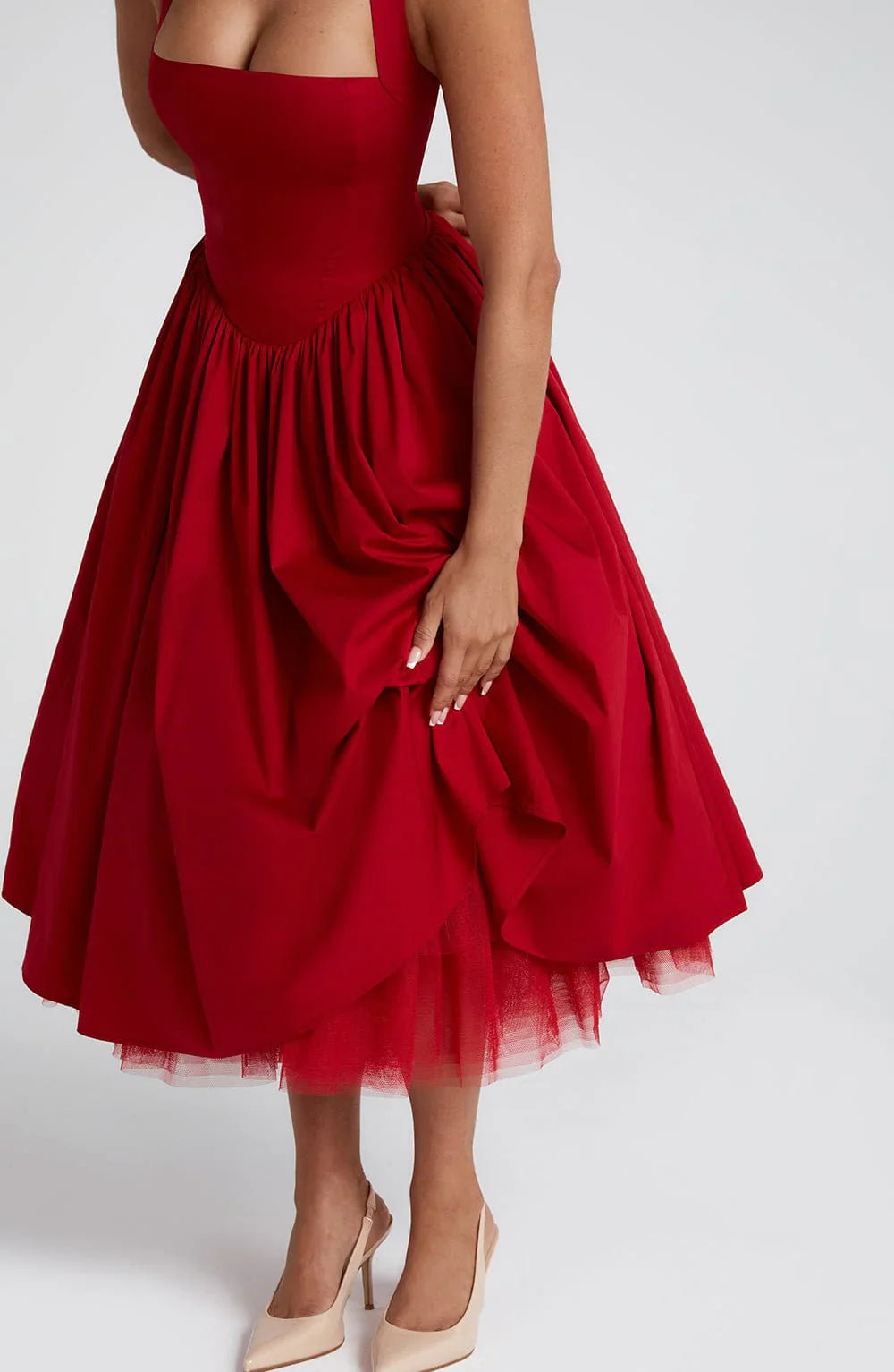 Monet - Lace-up Corset Midi Dress