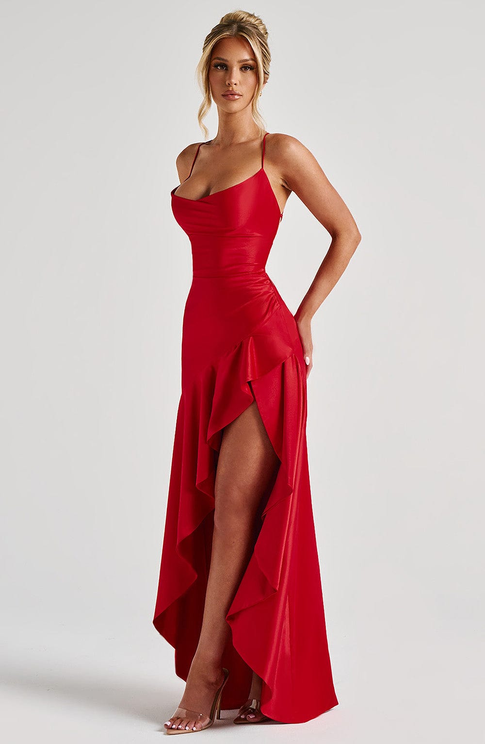 Ceres - Satin Ruffle Maxi Dress
