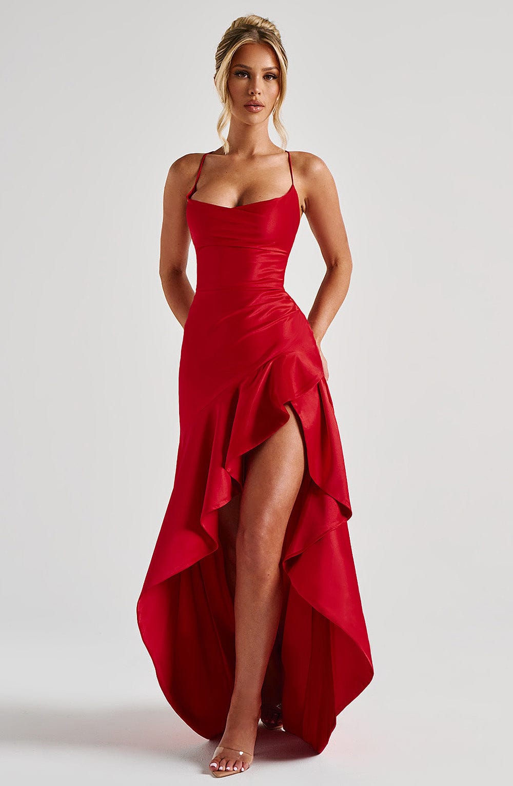 Ceres - Satin Ruffle Maxi Dress